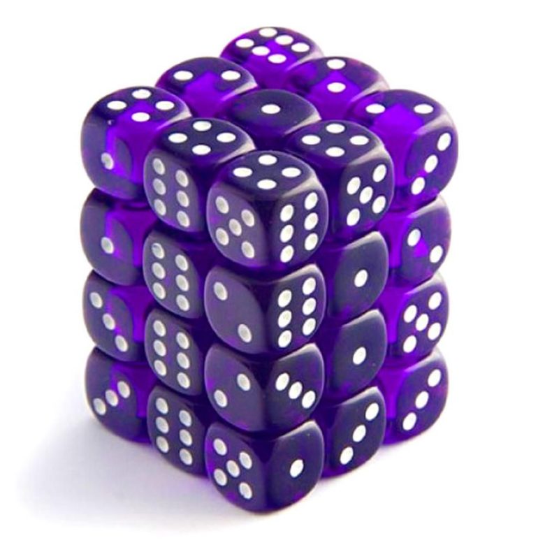 Boite de 36d6 Translucent Purple w/white