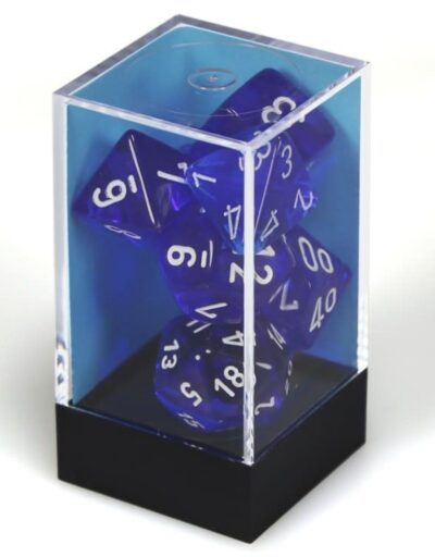 Dés en boite Translucent Blue w/white