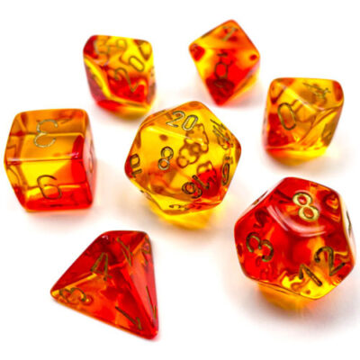 Dés en boite Gemini Translucent Red-Yellow w/gold